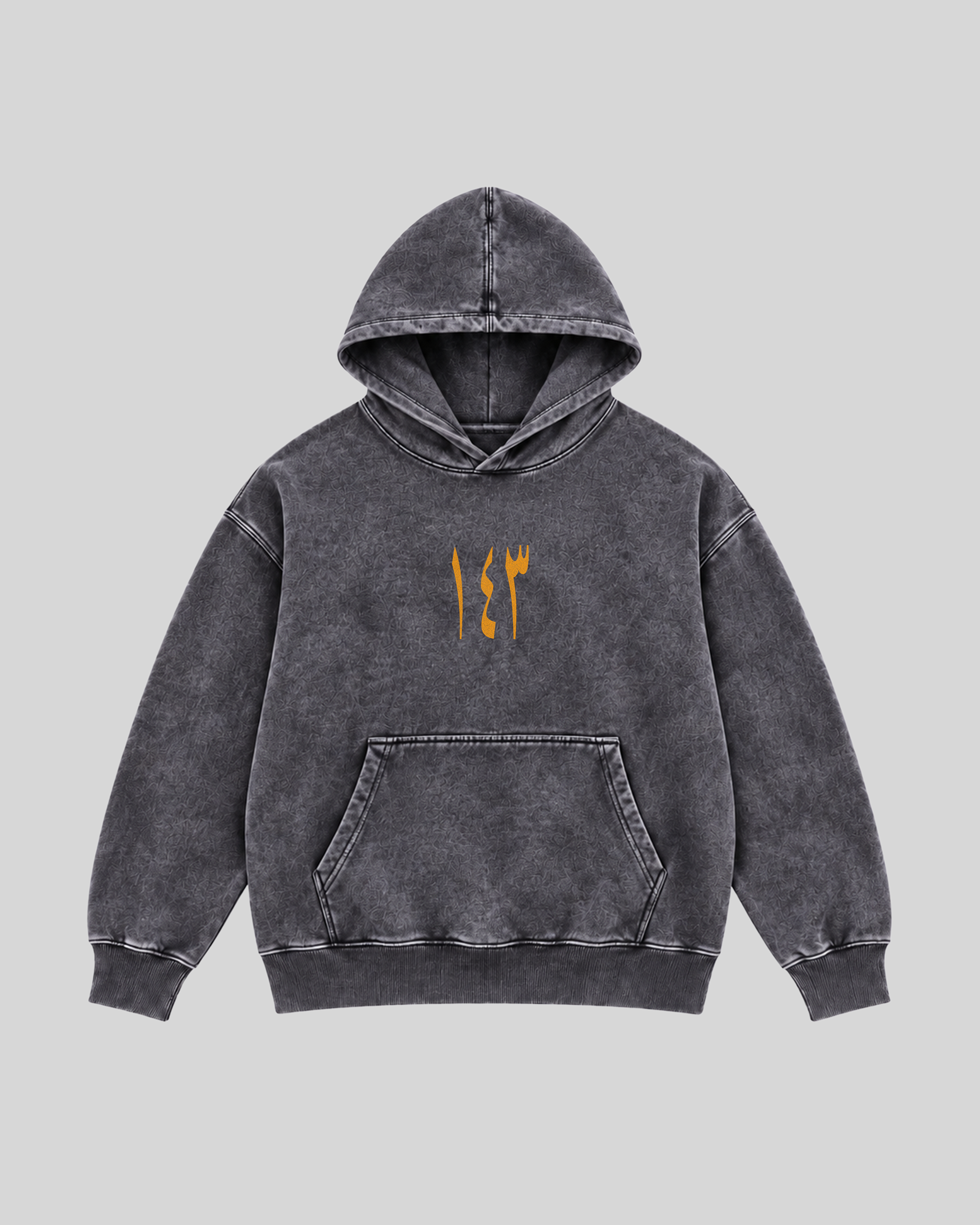 143 Washed Hoodie — dark grey — front view