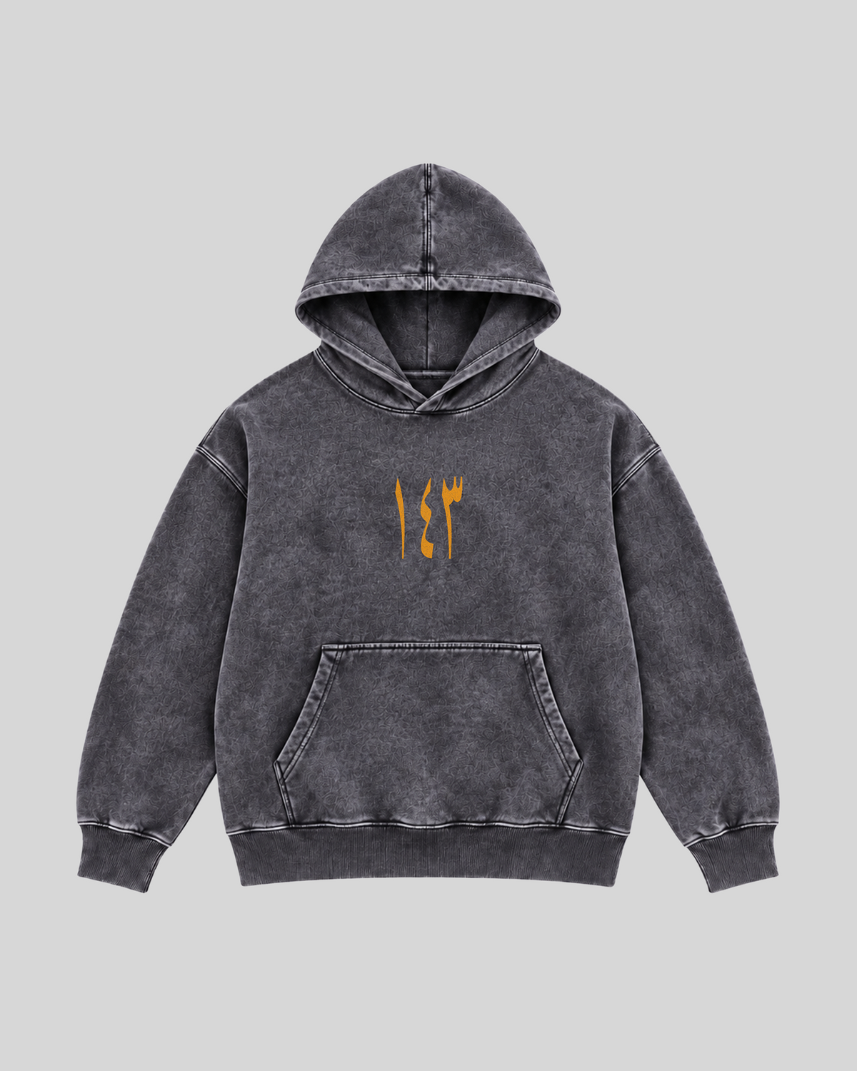 143 Washed Hoodie — dark grey — front view