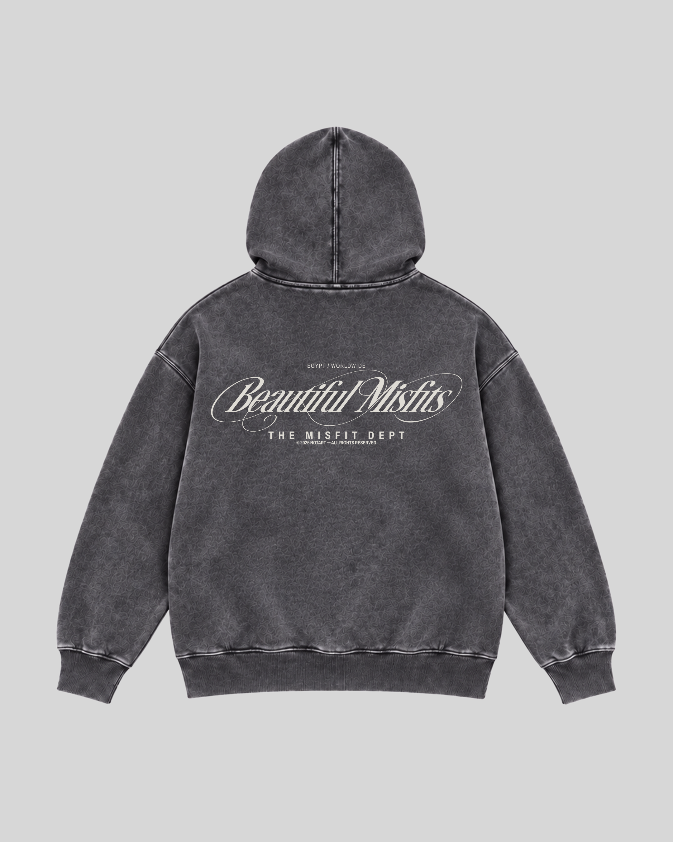 Beautiful Misfits Washed Hoodie — dark grey — back view