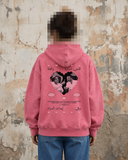 Fi Eidak El Dawa Washed Hoodie in pink — back view on model