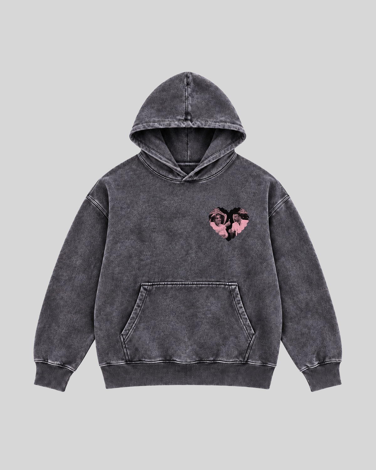 Fi Eidak El Dawa Washed Hoodie in dark grey — front view