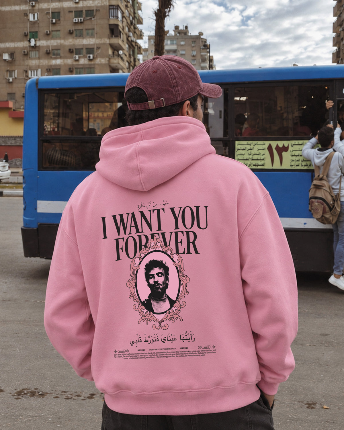 Forever Hoodie in pink, model back view