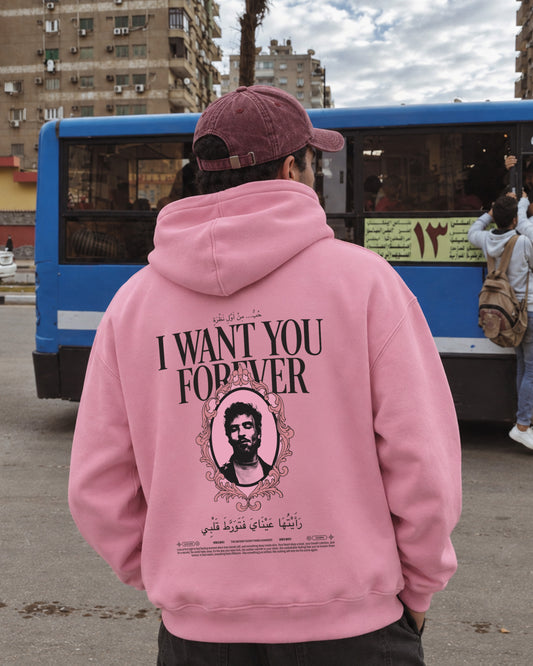 Forever Hoodie in pink, model back view