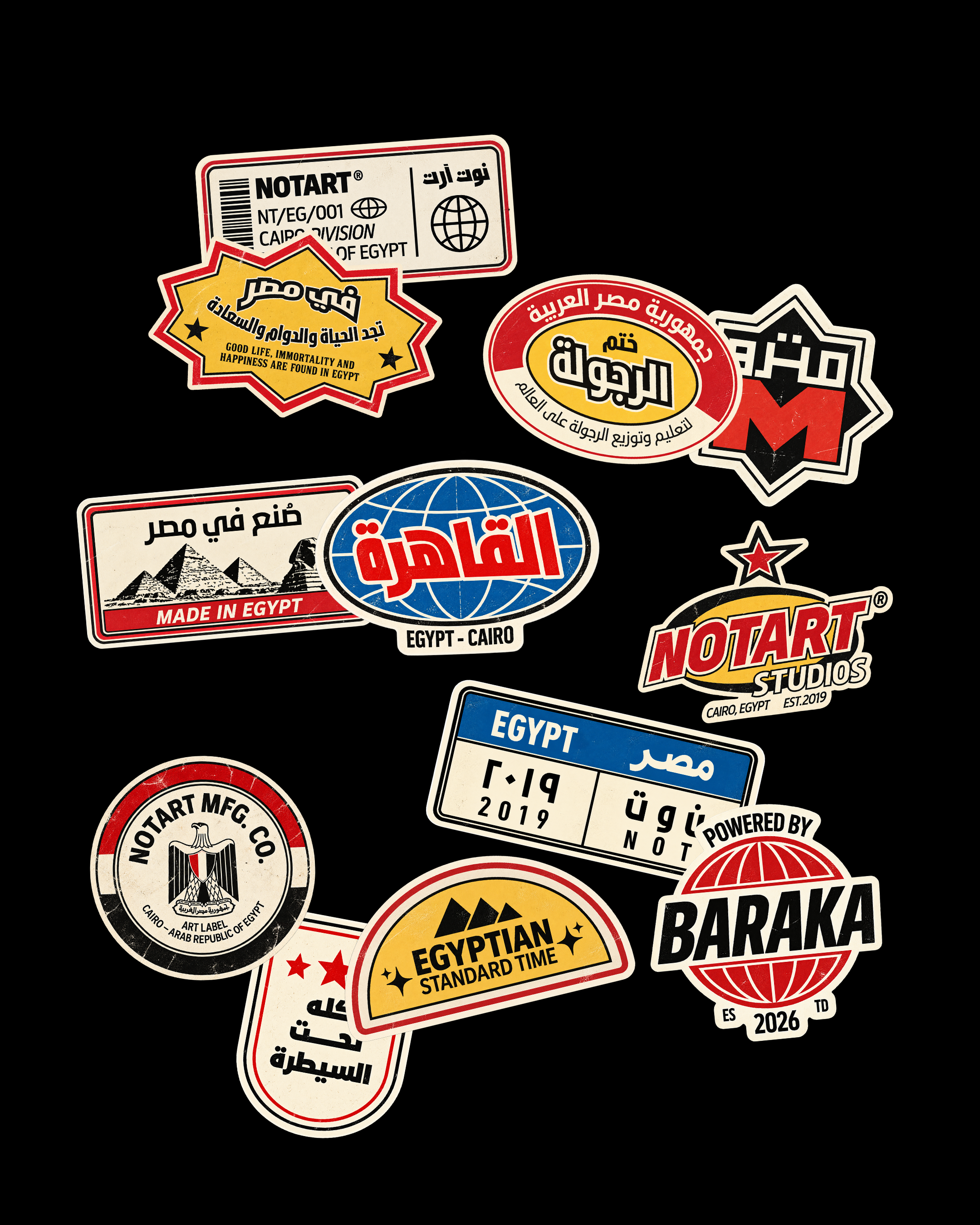 NOTART Sticker Pack Vol. 01 stickers arranged on a black background