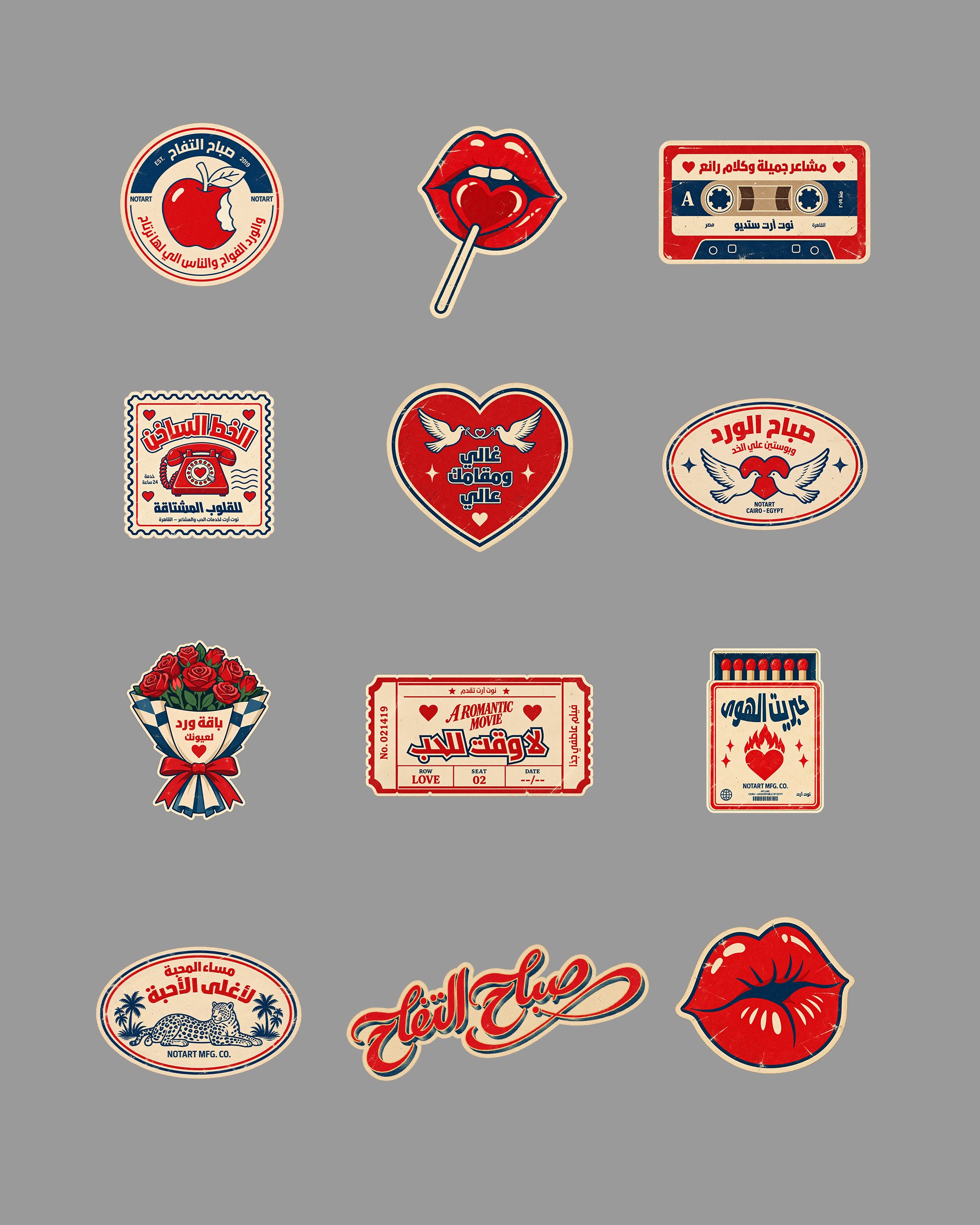 All 12 love-inspired sticker designs in NOTART Sticker Pack Vol. 02