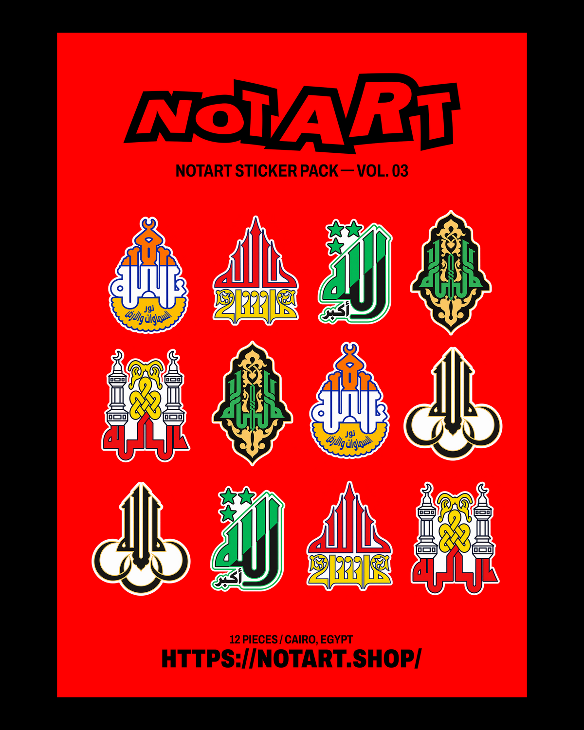 NOTART Sticker Pack Vol. 03 first A4 sheet with twelve stickers