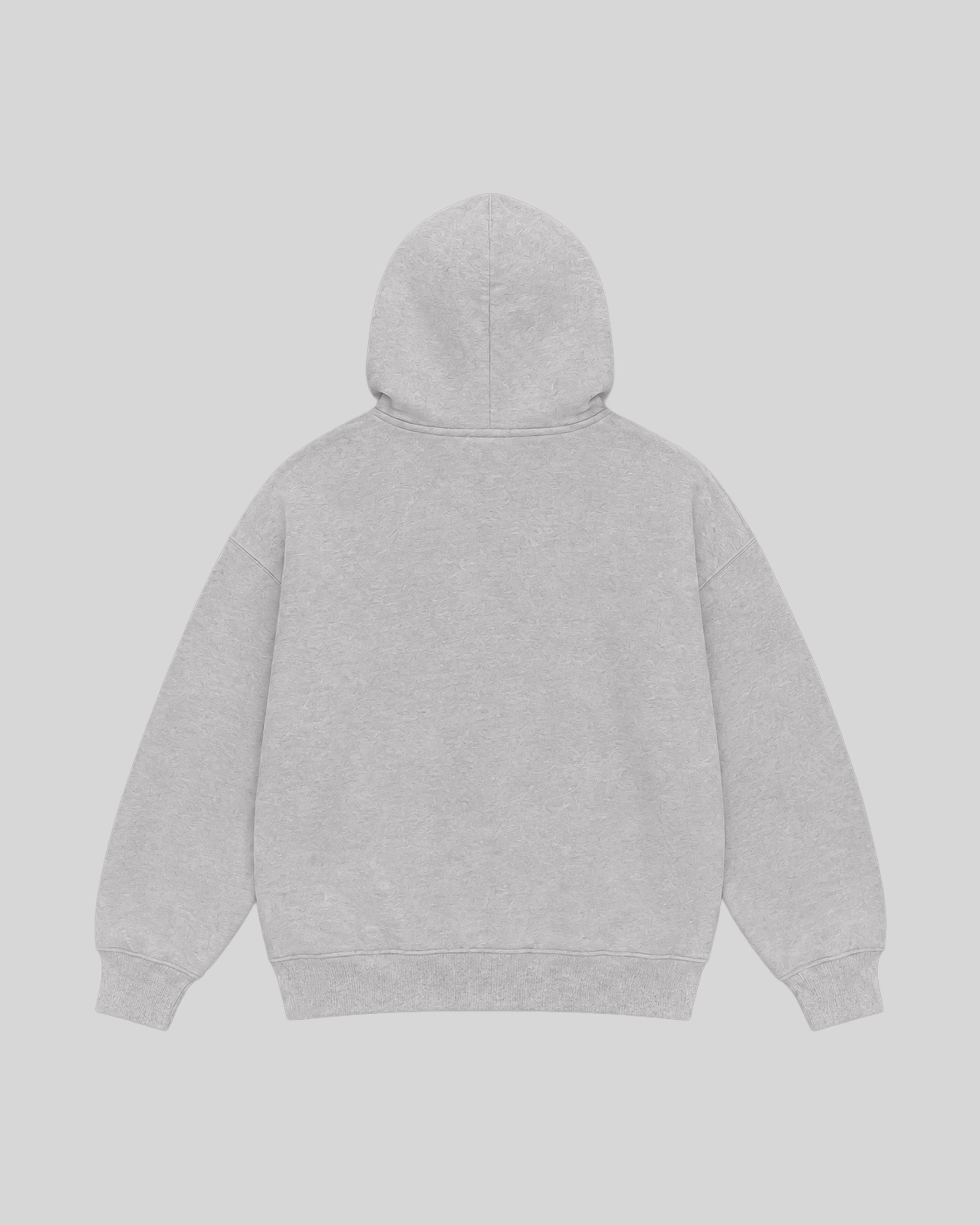 Red Eye Hoodie in grey, back view