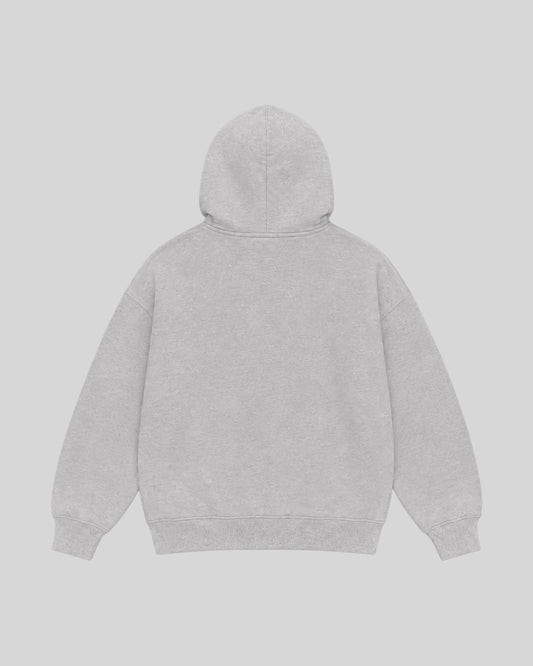 Red Eye Hoodie in grey, back view