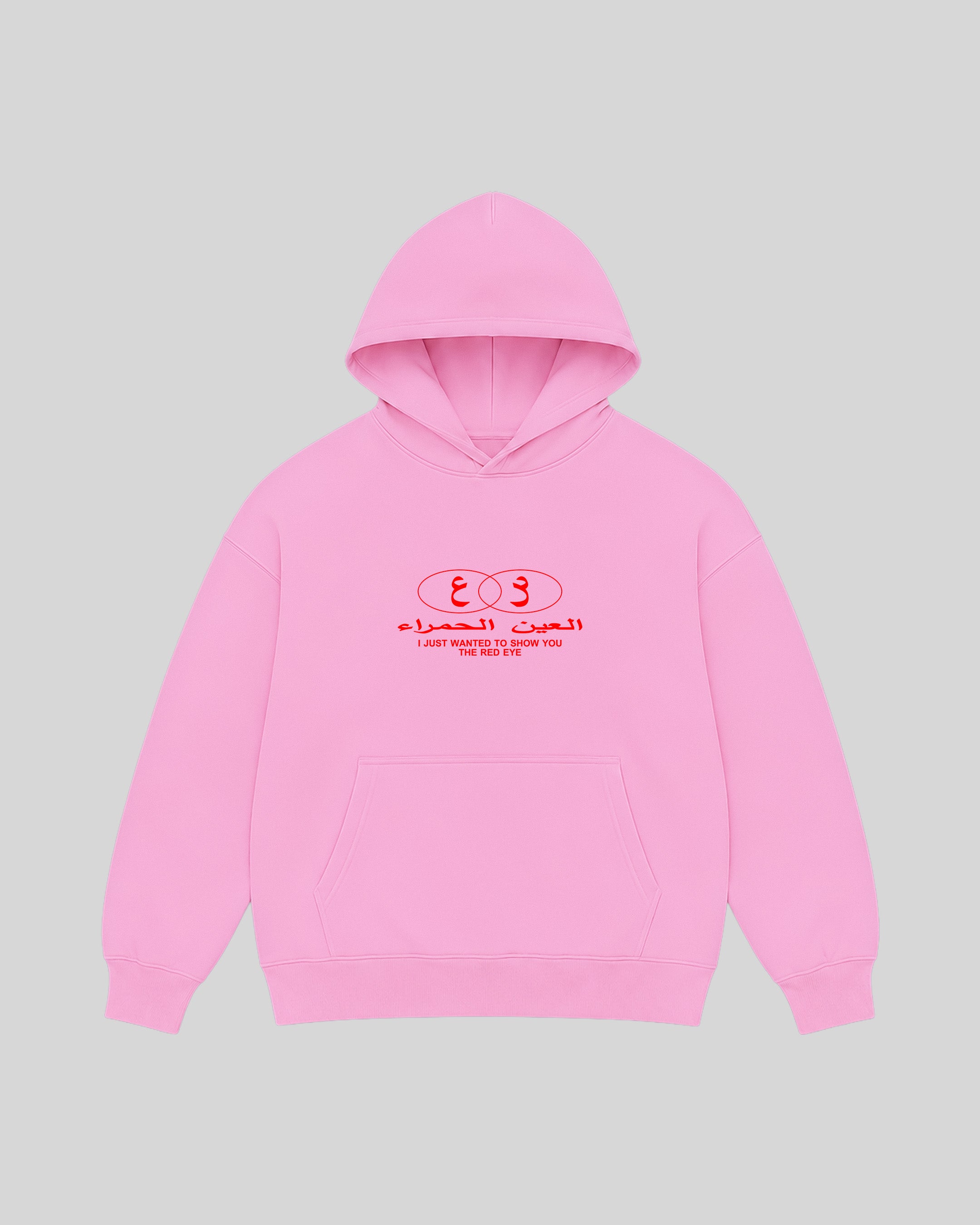 Red Eye Hoodie in pink, front view