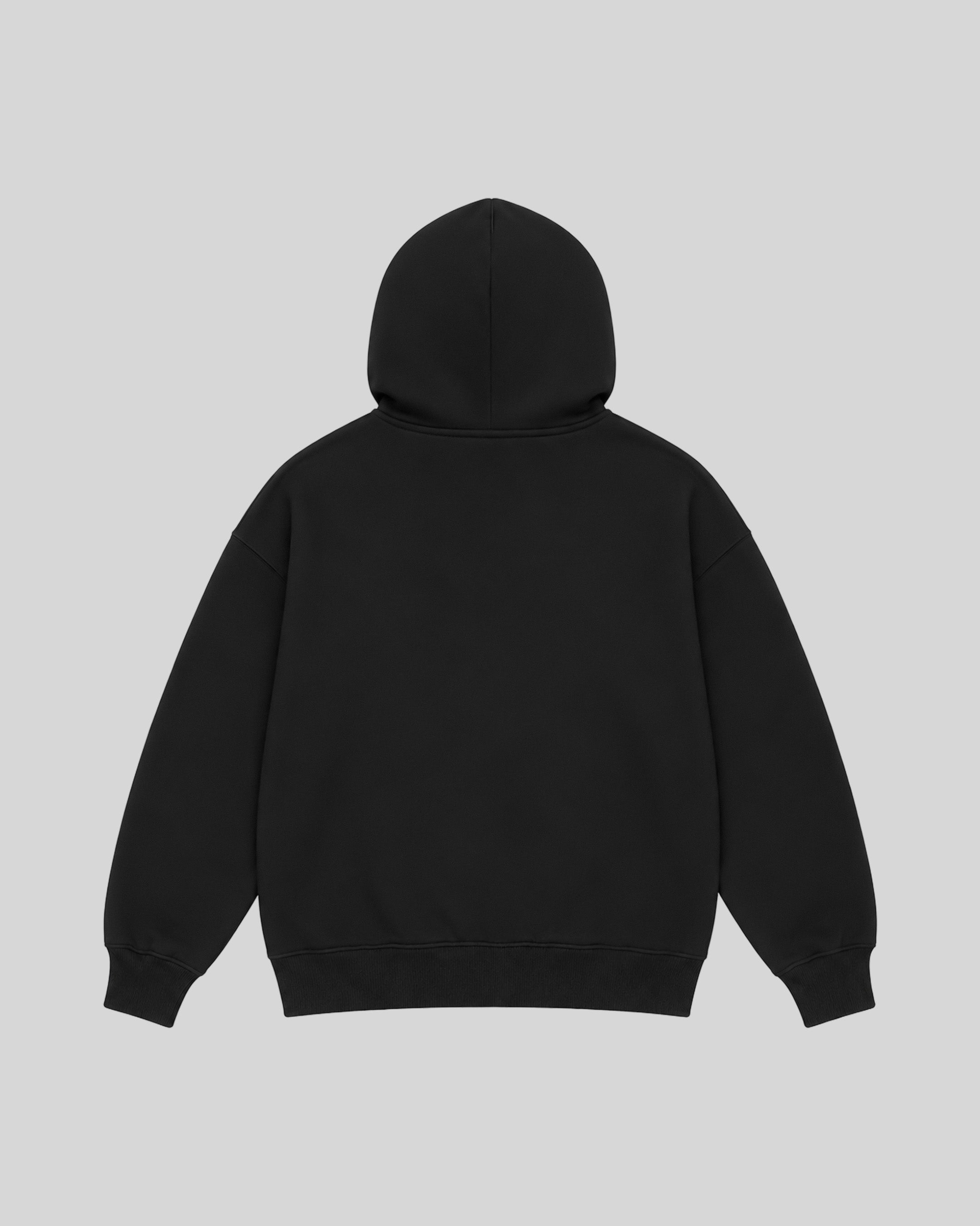 Red Eye Hoodie in black, back view