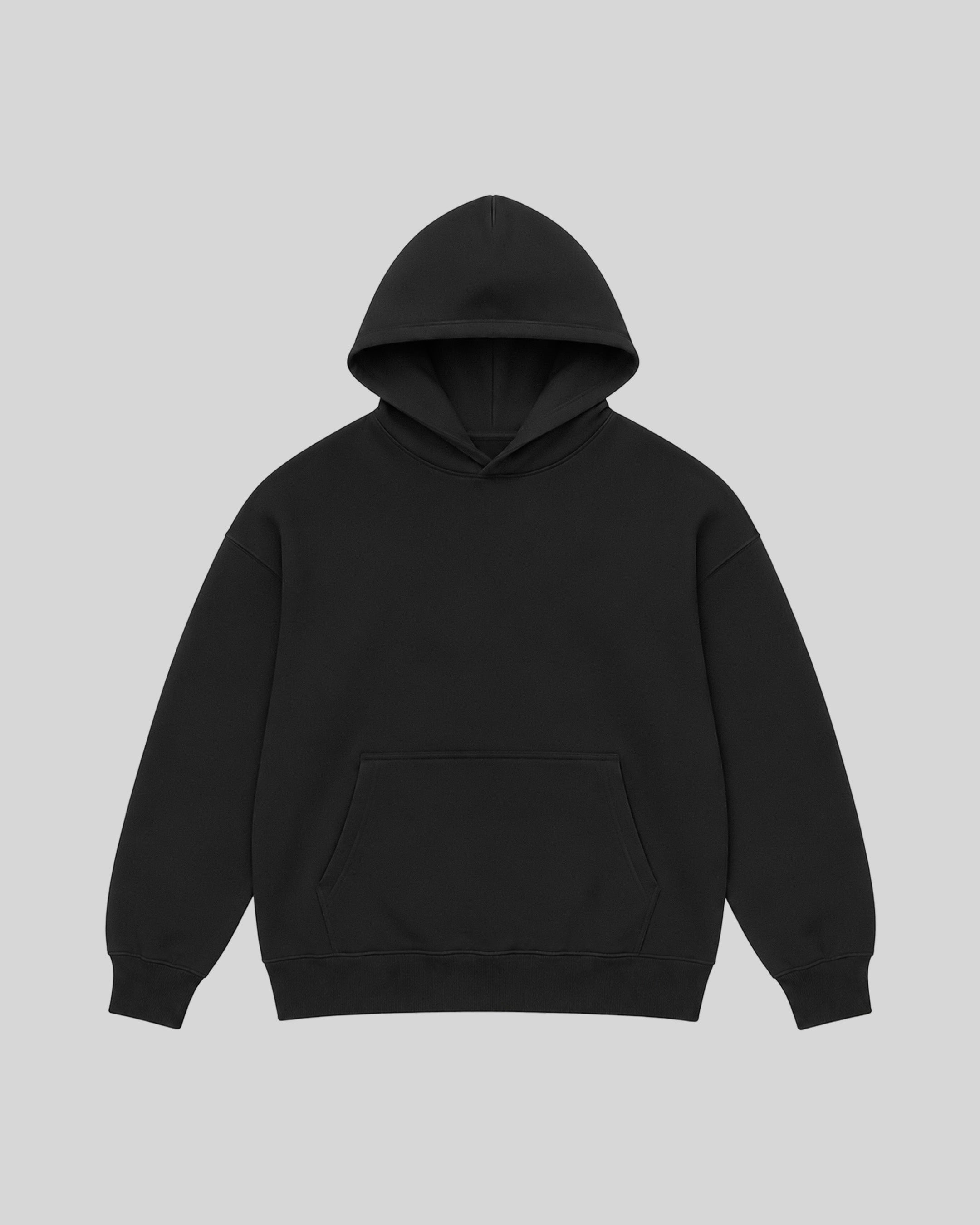 The Trace Hoodie in black, front view