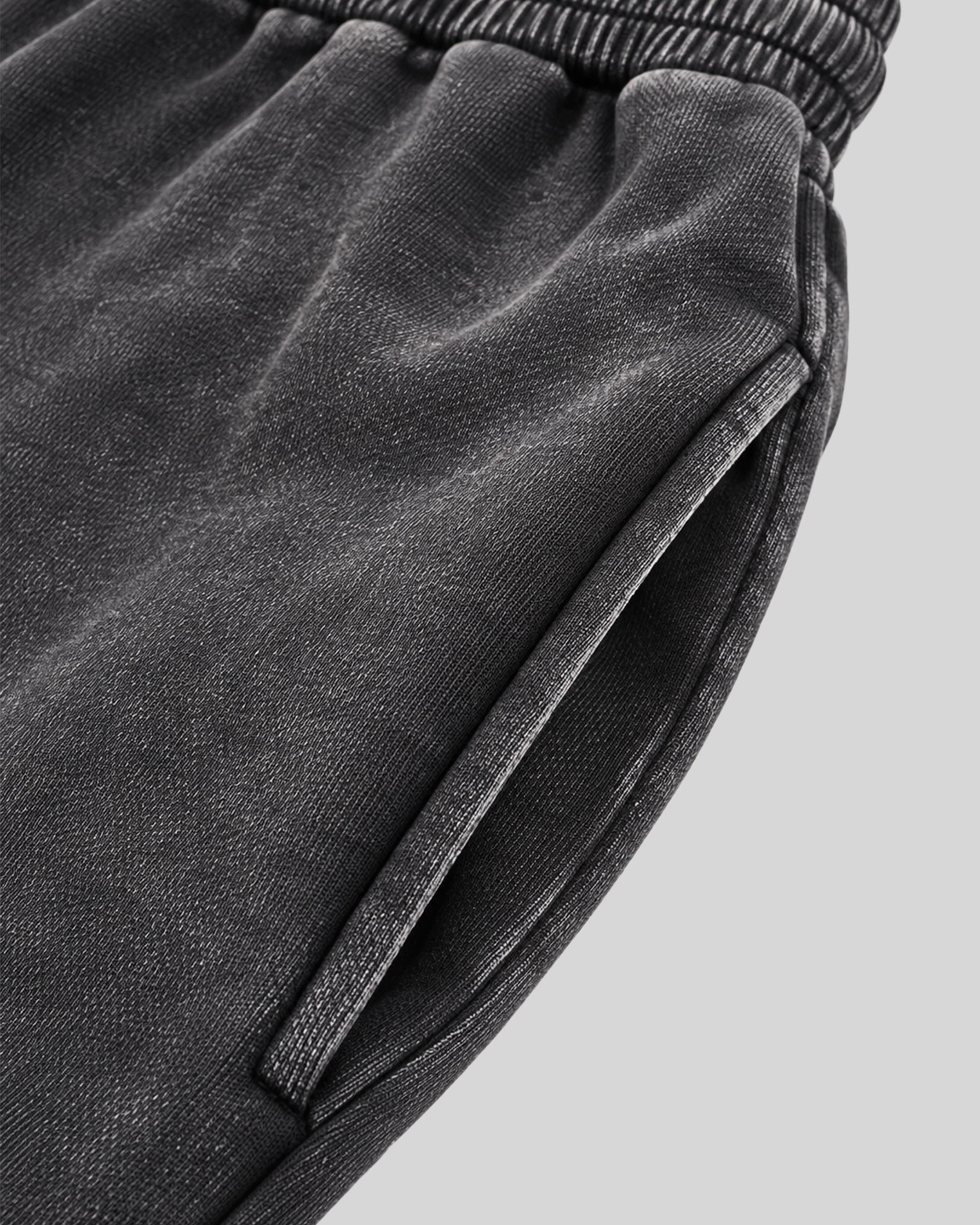 Washed Melton Sweatpants — washed fabric and pocket detail