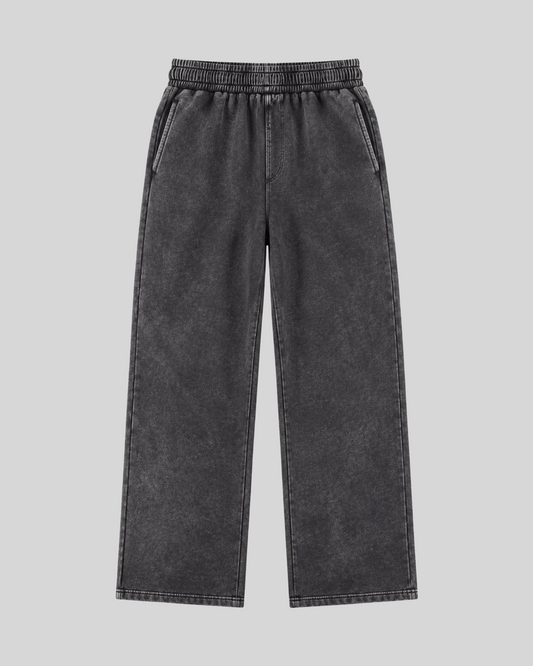 Washed Melton Sweatpants — black front